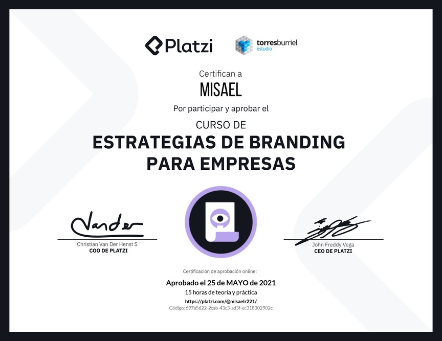 Diploma del Curso de Diseño y Desarrollo de Estrategias de Marca