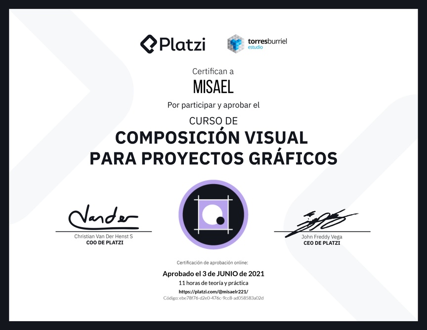 Diploma del Curso de Composición Visual para Proyectos Gráficos