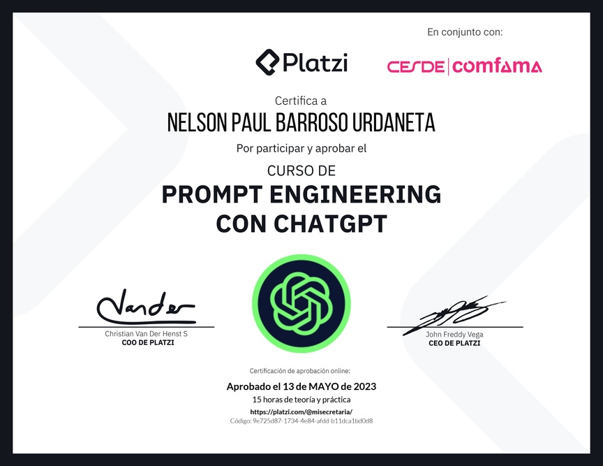 Diploma del Curso de Prompt Engineering con ChatGPT
