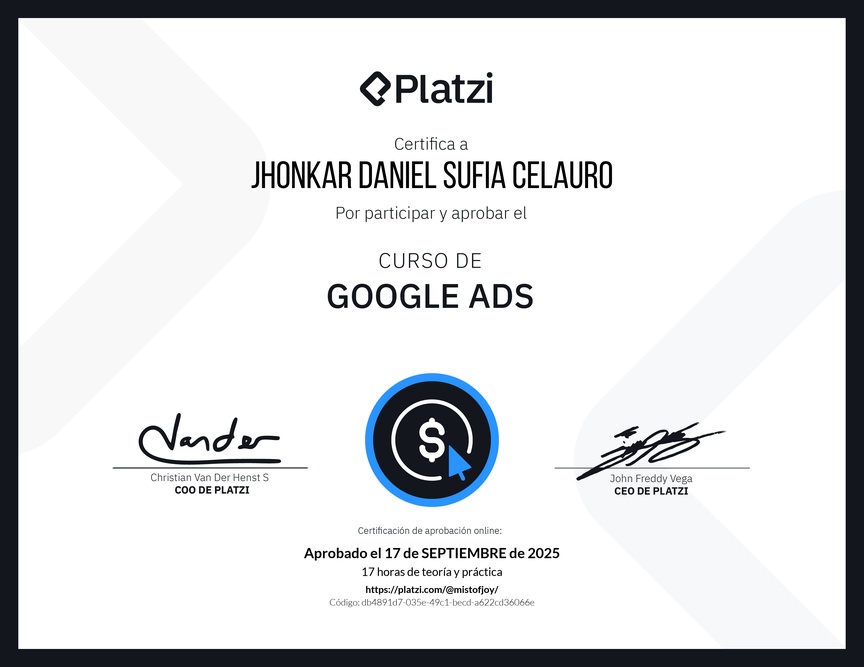 Diploma del Curso de Google Ads