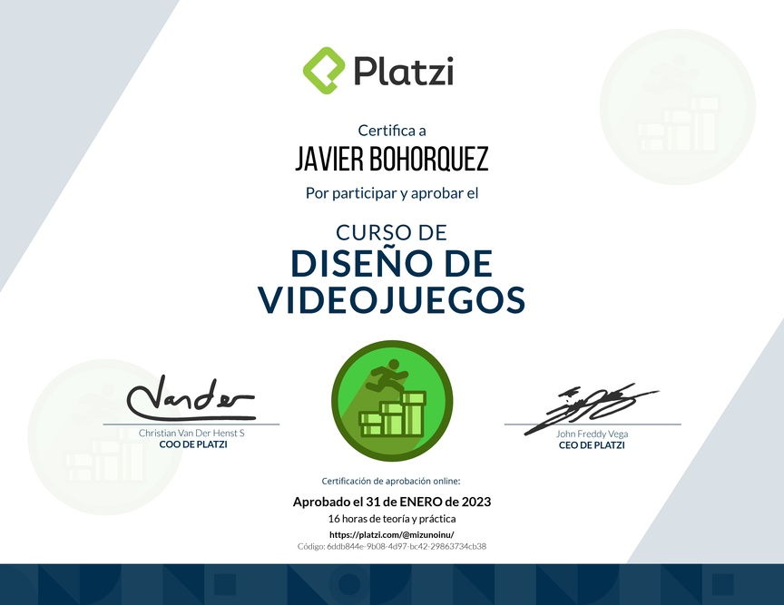 Diploma del Curso de Diseño de Videojuegos