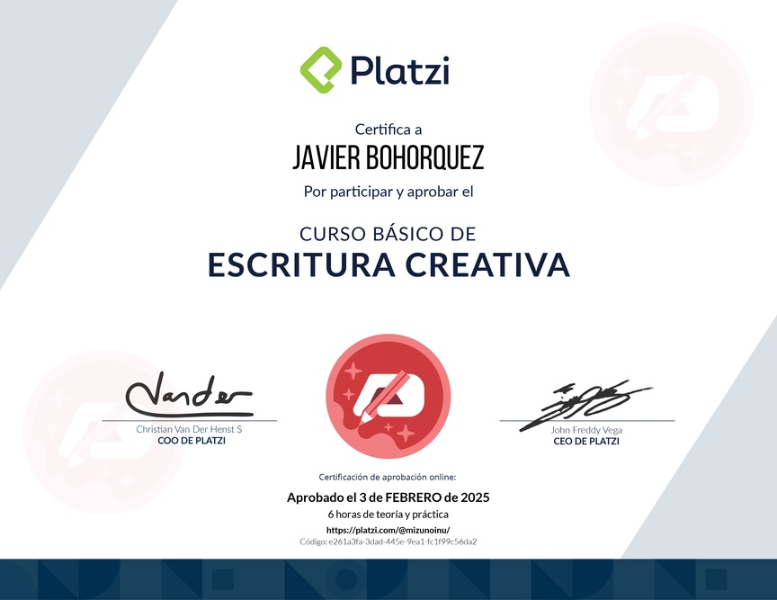 Diploma del Curso Básico de Escritura Creativa