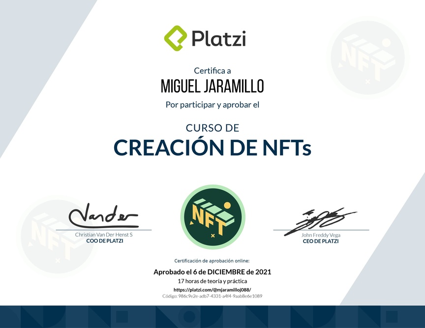 Diploma del Curso de Creación de NFT