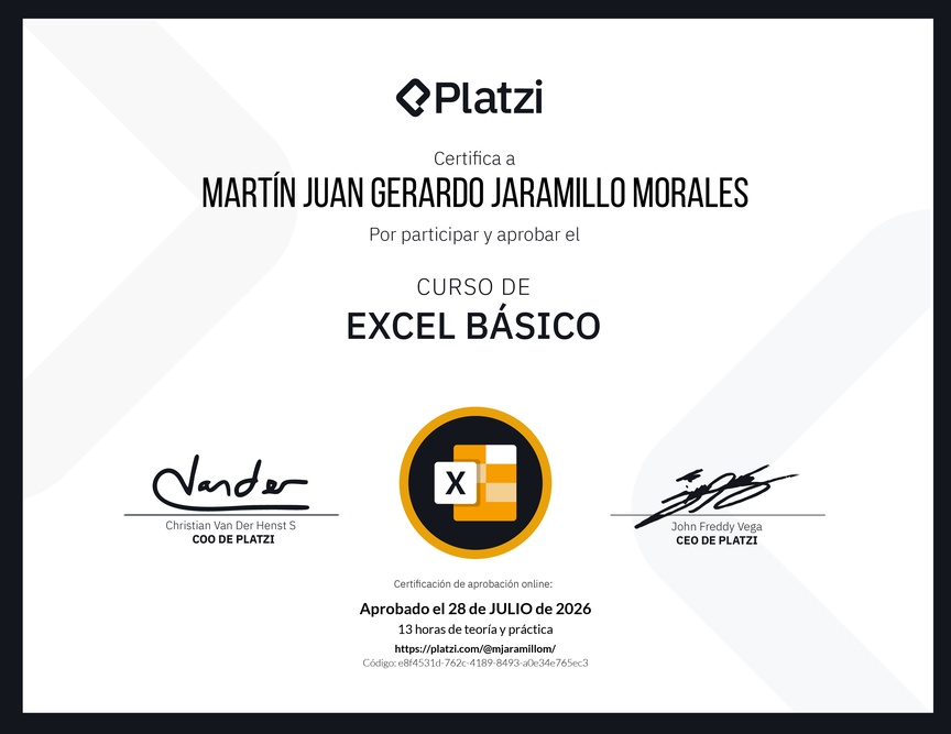 Diploma del Curso de Excel Básico