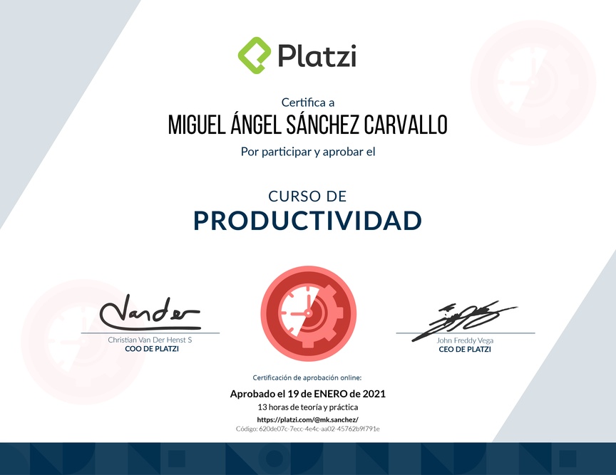 Diploma del Curso de Productividad