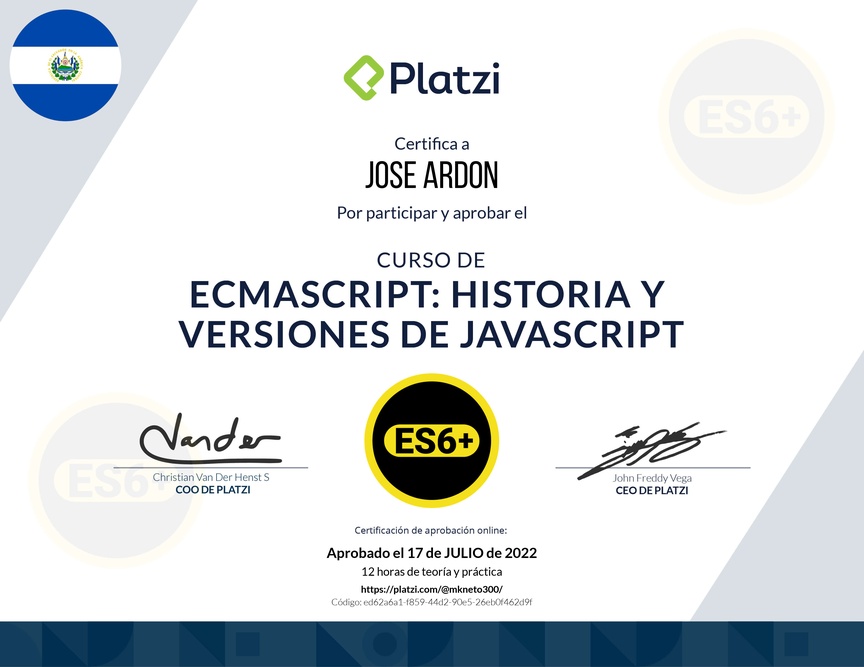 Diploma del Curso de ECMAScript 6+