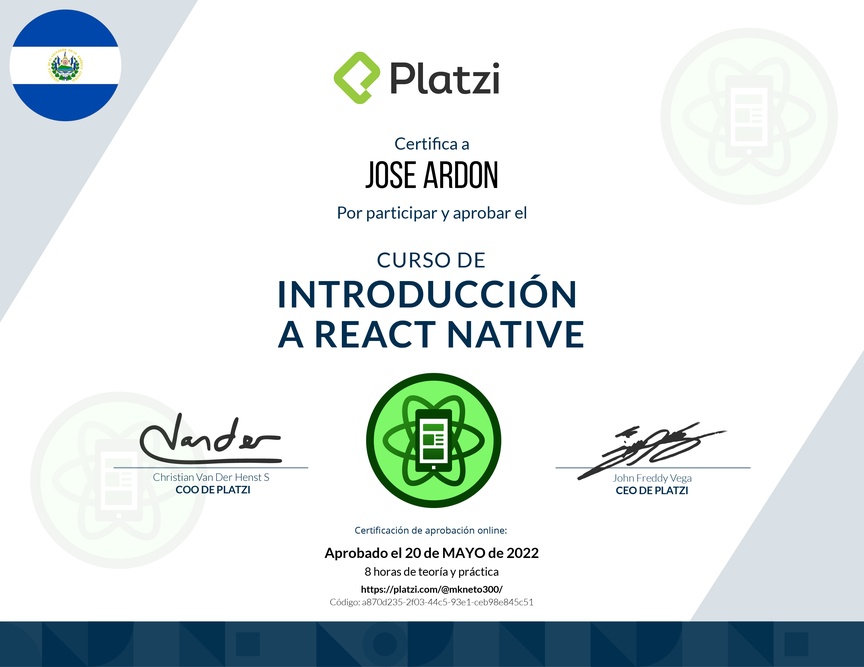 Diploma del Curso de Introducción a React Native
