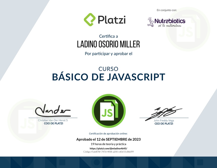 Diploma del Curso Básico de JavaScript