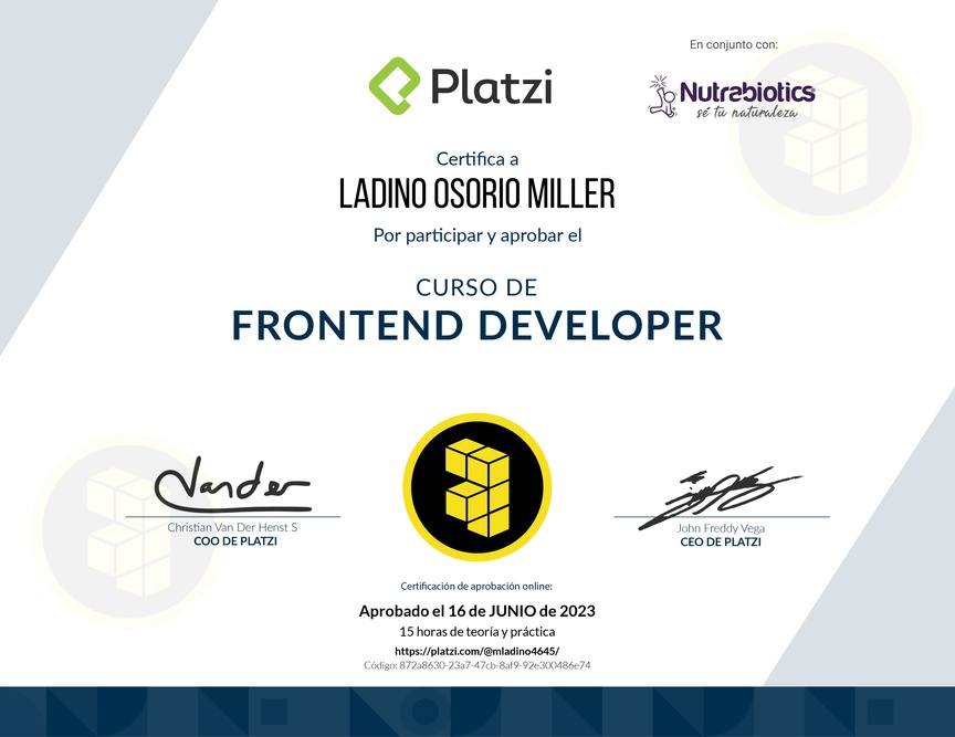Diploma del Curso de Frontend Developer