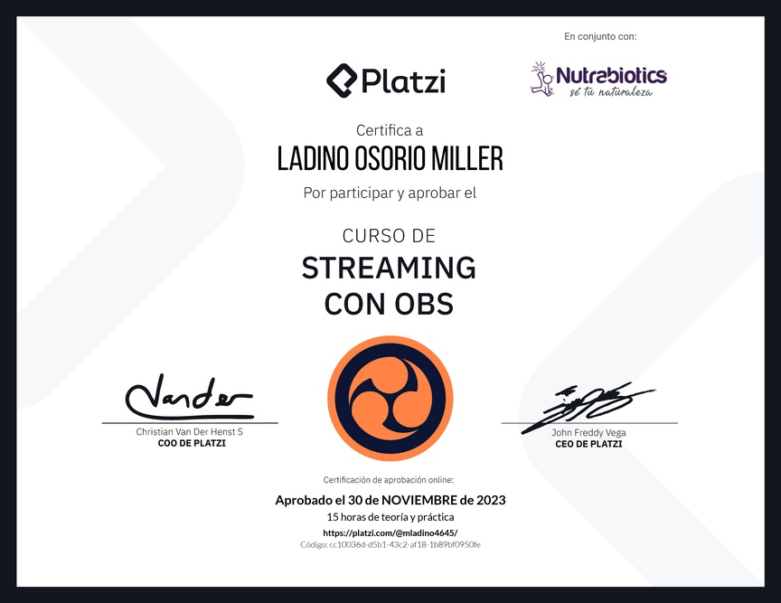Diploma del Curso de Streaming con OBS