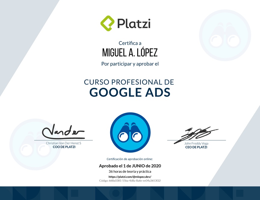 Diploma del Curso Profesional de Google Ads
