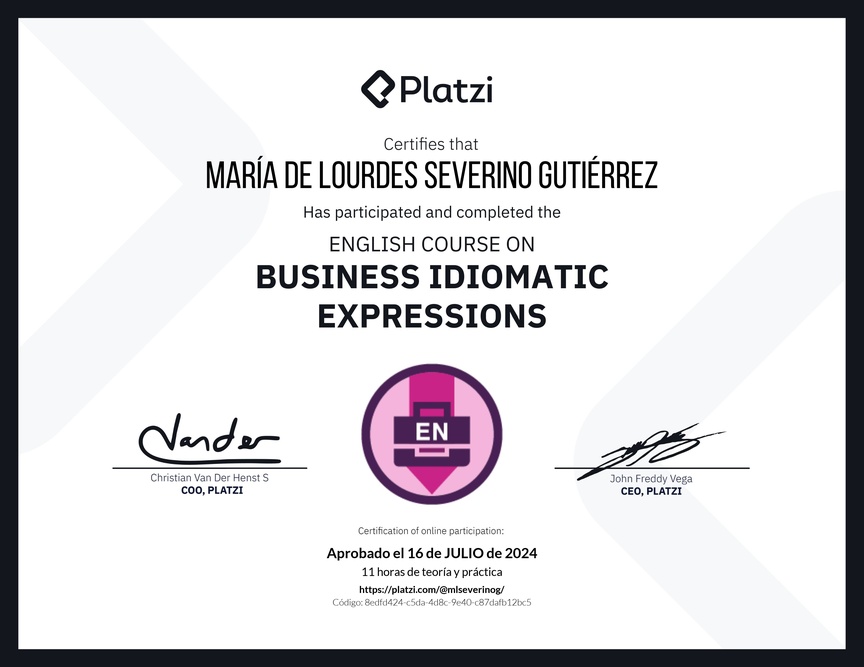 Diploma del Curso de Expresiones Idiomáticas de Negocios en Inglés