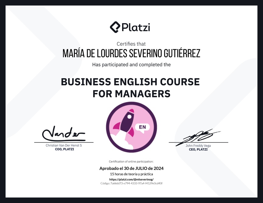 Diploma del Curso de Inglés de Negocios para Managers