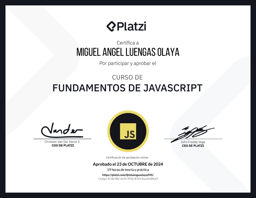 Diploma del Curso de Fundamentos de JavaScript