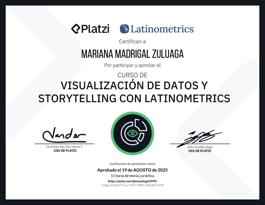 Diploma del Curso de Visualización de Datos y Storytelling con Latinometrics