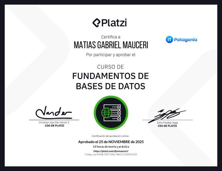 Diploma del Curso de Fundamentos de Bases de Datos