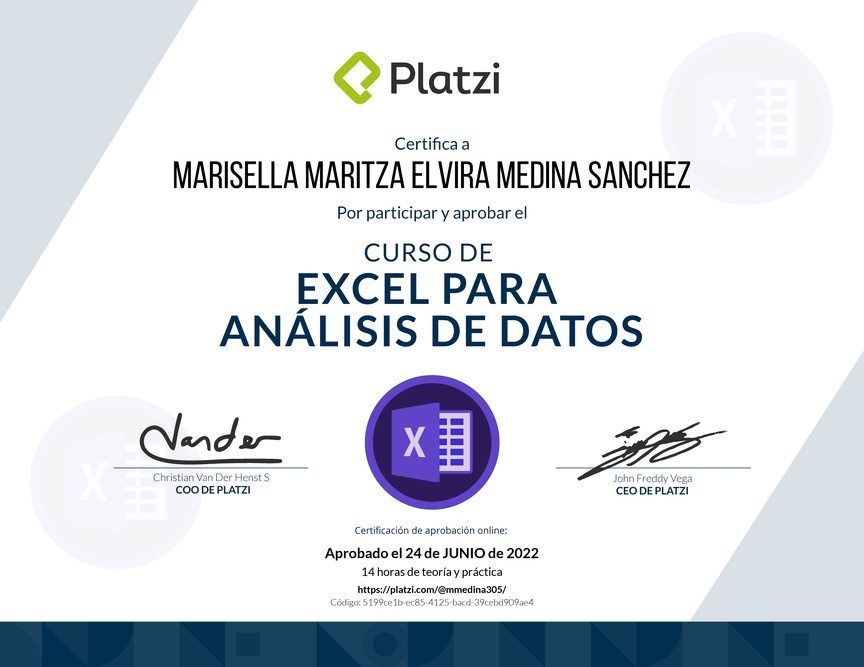 Diploma del Curso de Excel para el Análisis de Datos
