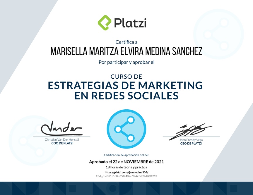 Diploma del Curso de Estrategias de Marketing en Redes Sociales
