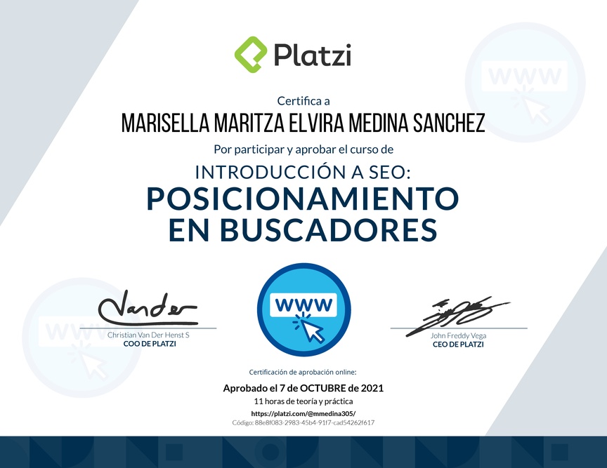 Diploma del Curso de Introducción a SEO: Posicionamiento en Buscadores