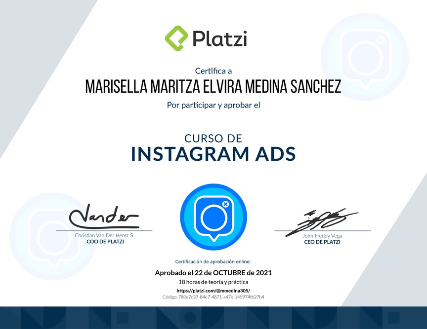 Diploma del Curso de Instagram Ads