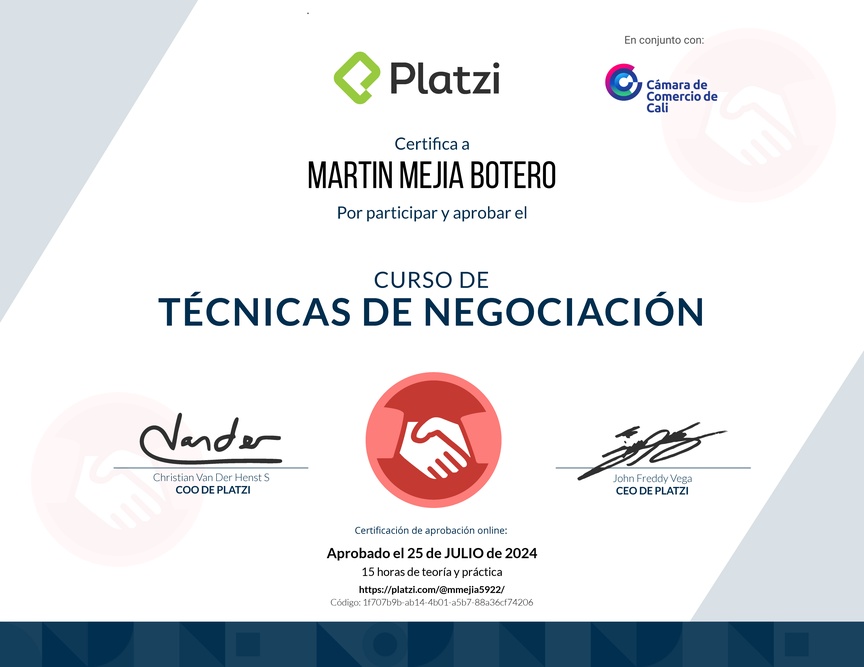 Diploma del Curso de Técnicas de Negociación