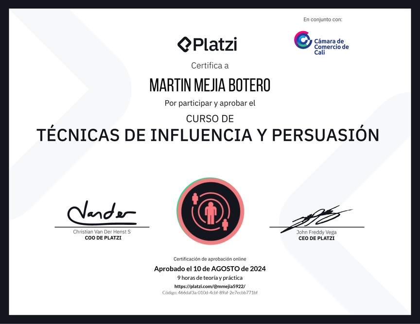 Diploma del Curso de Técnicas de Influencia y Persuasión