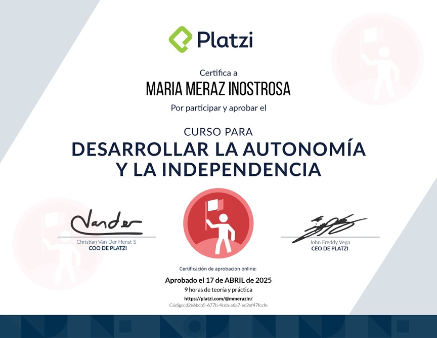 Diploma del Curso para Desarrollar la Autonomía y la Independencia
