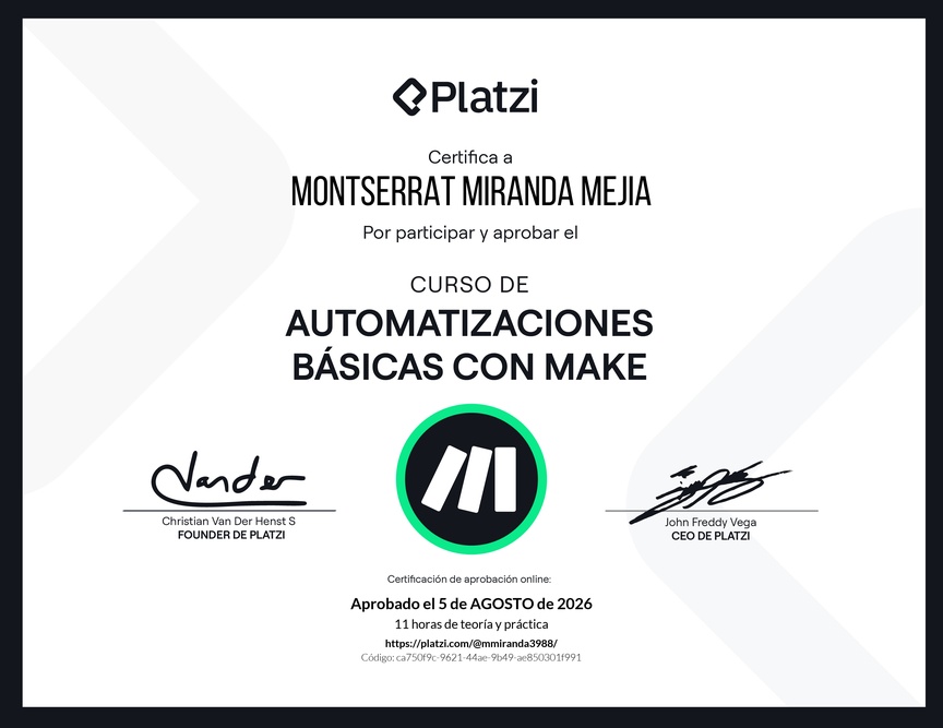 Diploma del Curso de Automatizaciones Básicas con Make