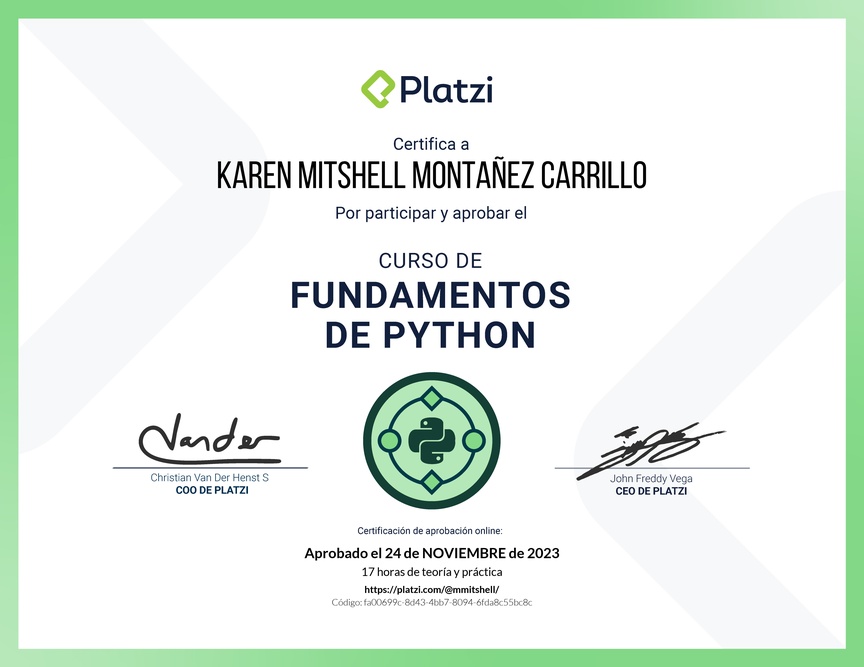 Diploma del Curso de Fundamentos de Python