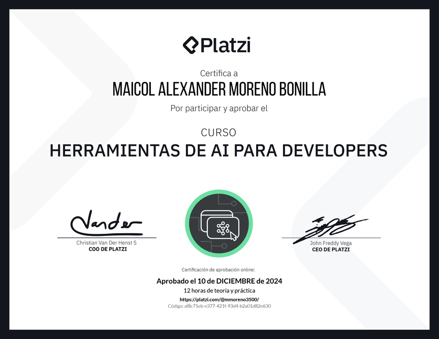 Diploma del Curso de Herramientas de AI para Devs