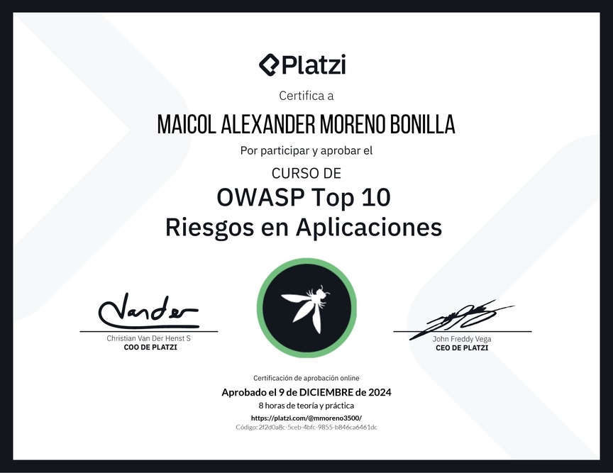 Diploma del Curso de OWASP Top 10: Riesgos en Aplicaciones