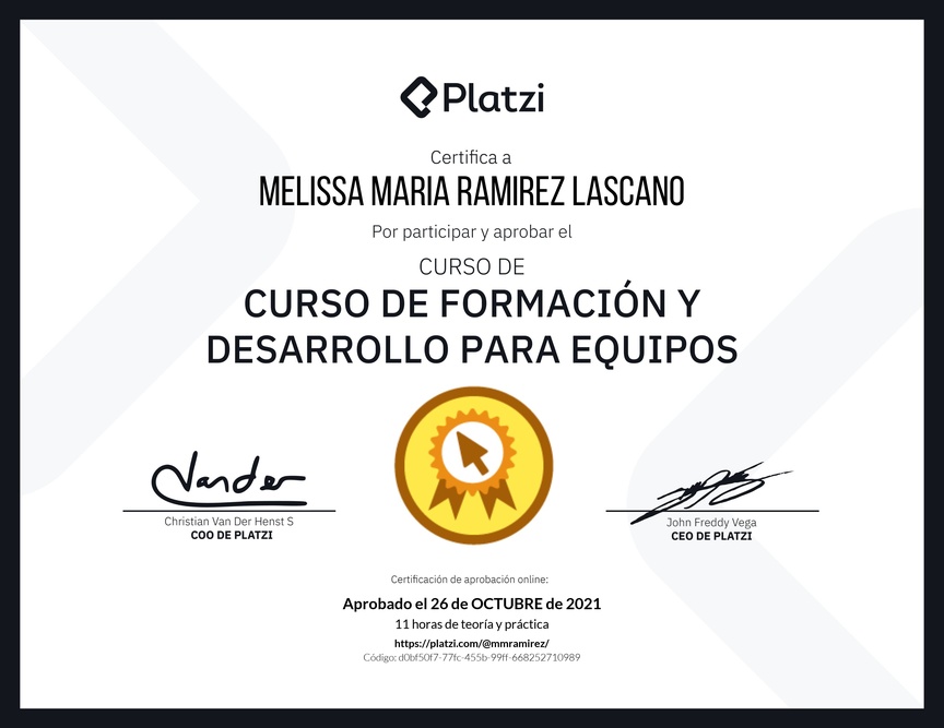 Diploma del Curso de Formación y Desarrollo para Equipos