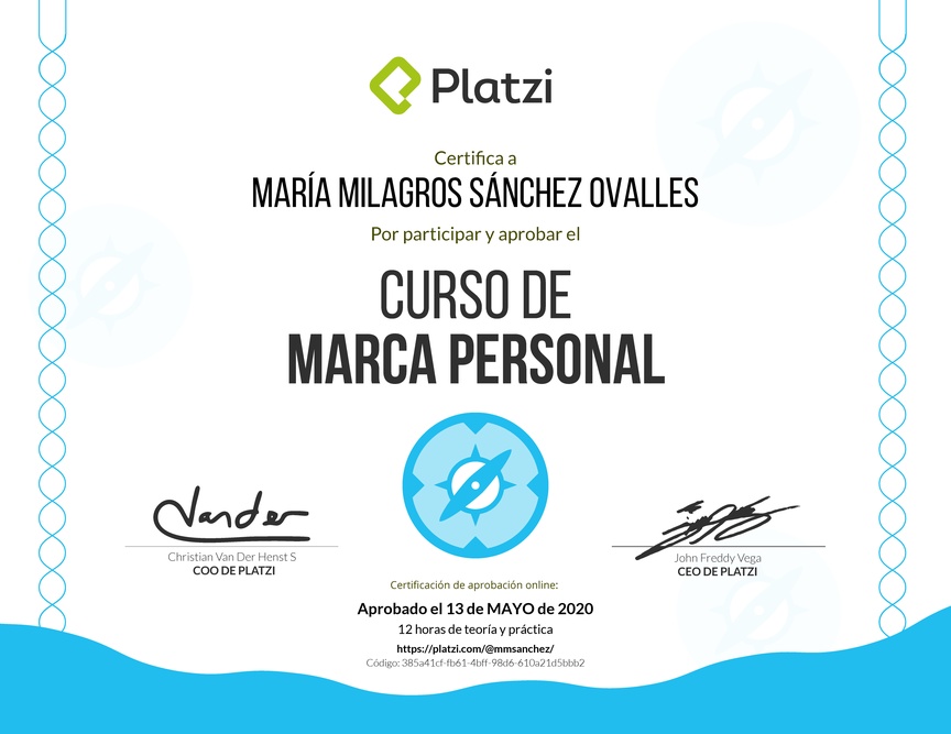 Diploma del Curso Gratis de Marca Personal 2018