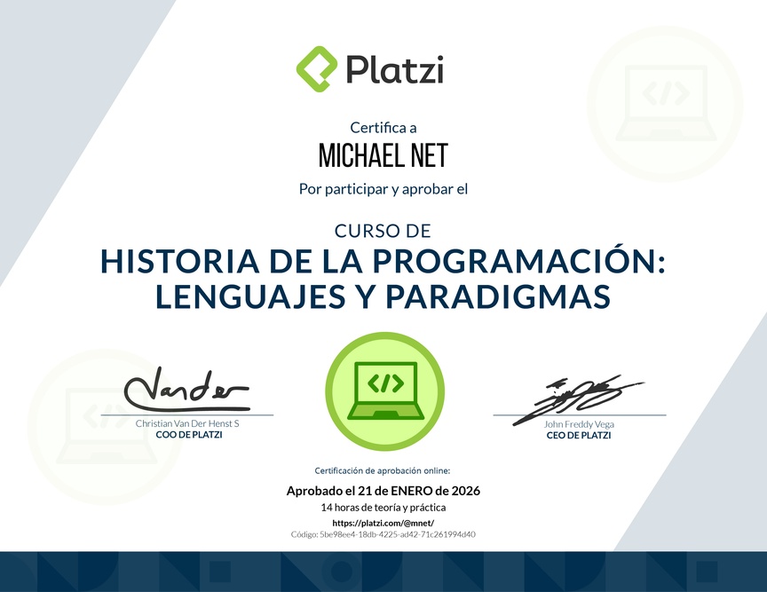 Diploma del Curso de Historia de la Programación: Lenguajes y Paradigmas