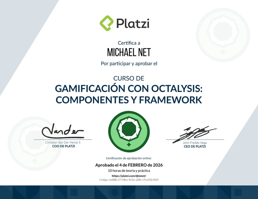 Diploma del Curso de Gamificación con Octalysis: Componentes y Framework