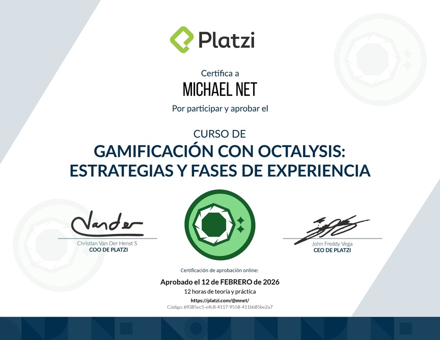 Diploma del Curso de Gamificación con Octalysis: Estrategias y Fases de la Experiencia