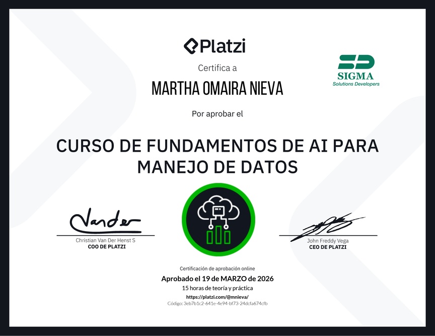 Diploma del Curso de Fundamentos de AI para Manejo de Datos