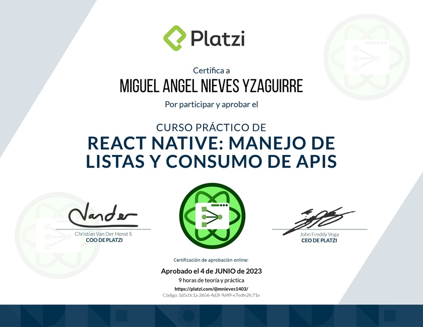 Diploma del Curso de React Native: Manejo de Listas y Consumo de APIs
