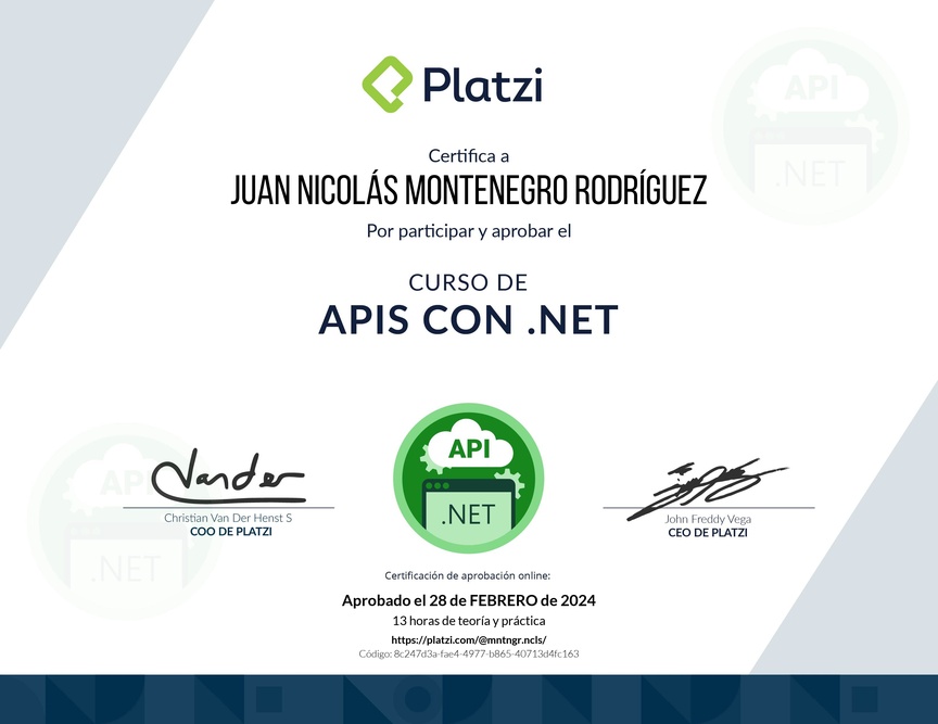 Diploma del Curso de APIs con .NET