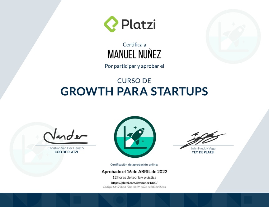 Diploma del Curso de Growth para Startups