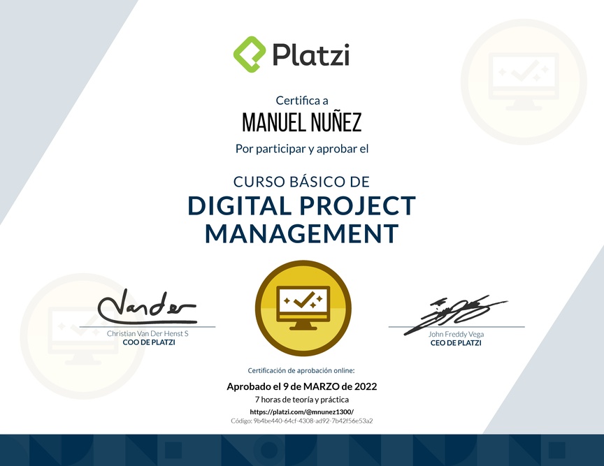 Diploma del Curso Básico de Digital Project Management