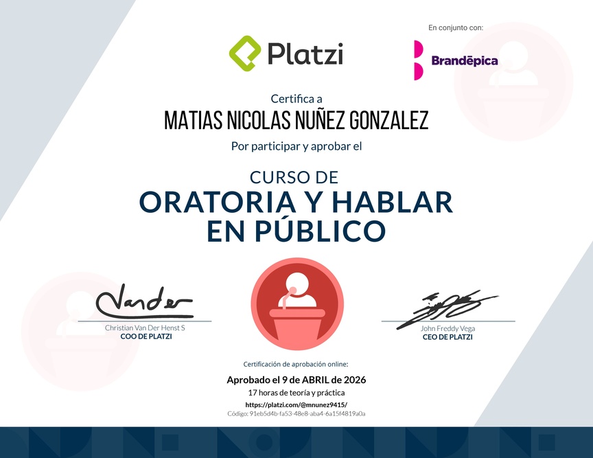Diploma del Curso de Oratoria para Hablar en Público