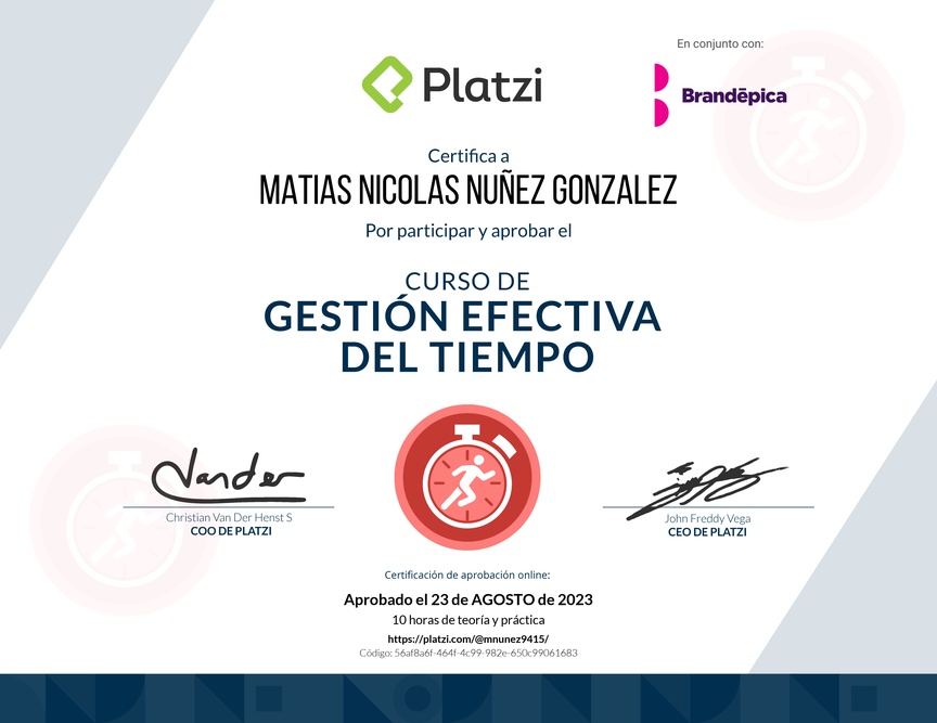 Diploma del Curso de Gestión Efectiva del Tiempo