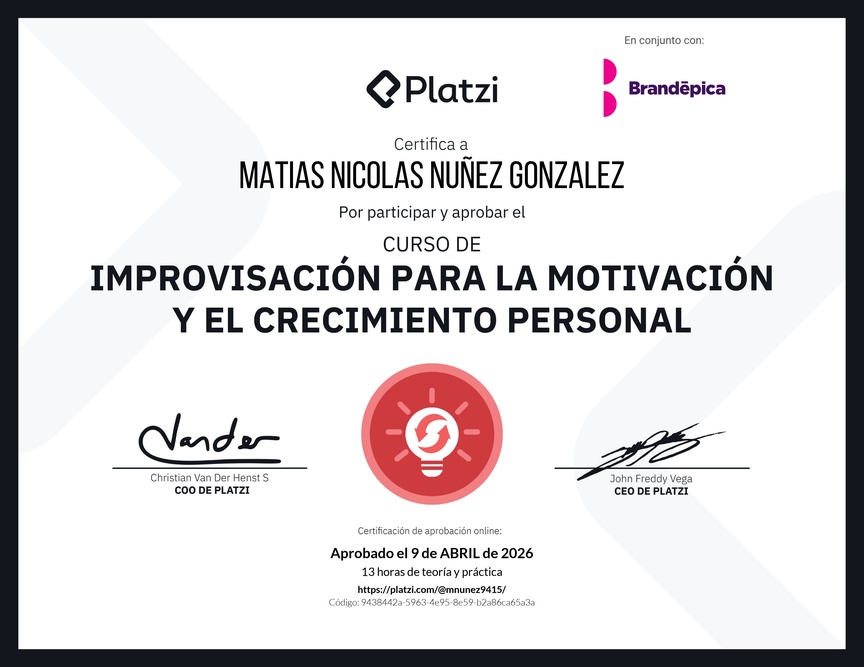 Diploma del Curso de Improvisación para la Motivación y el Crecimiento Personal