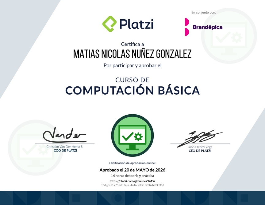 Diploma del Curso Básico de Computadores e Informática
