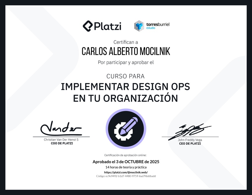 Diploma del Curso para Implementar Design Ops en tu organización