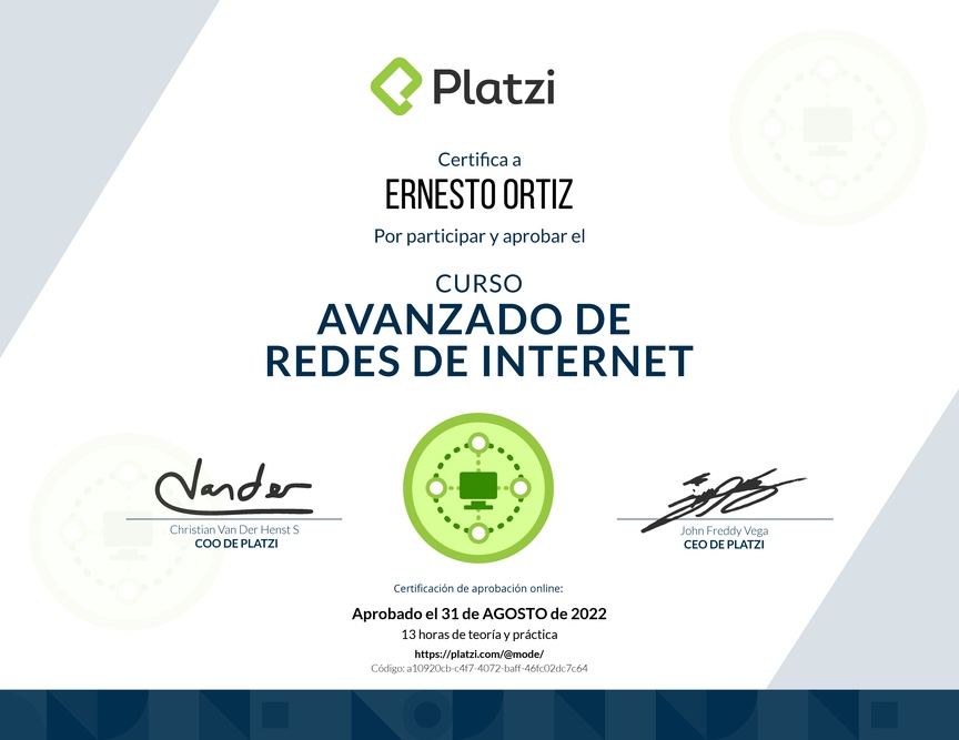 Diploma del Curso de Redes de Internet - Profesional