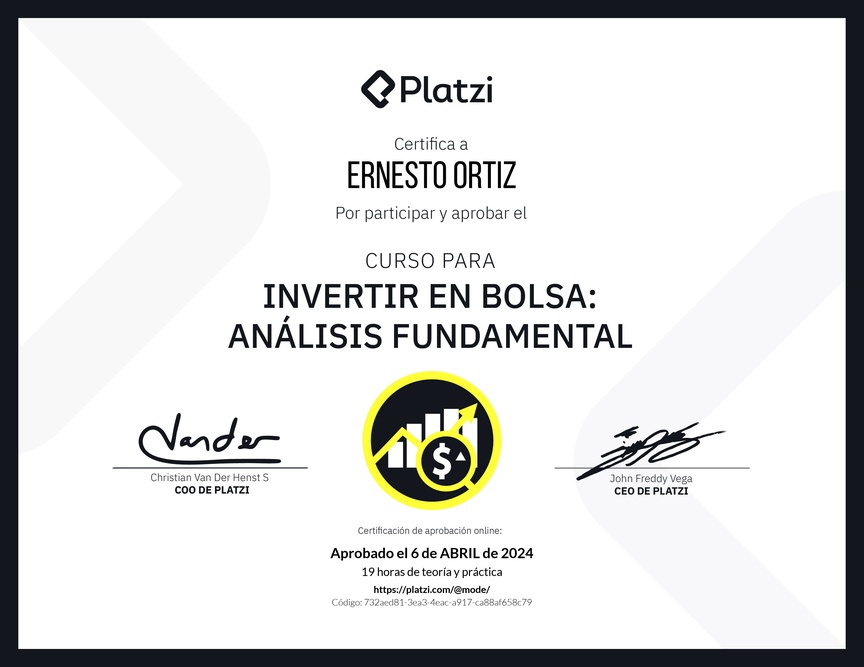 Diploma del Curso para Invertir en Bolsa: Análisis Fundamental