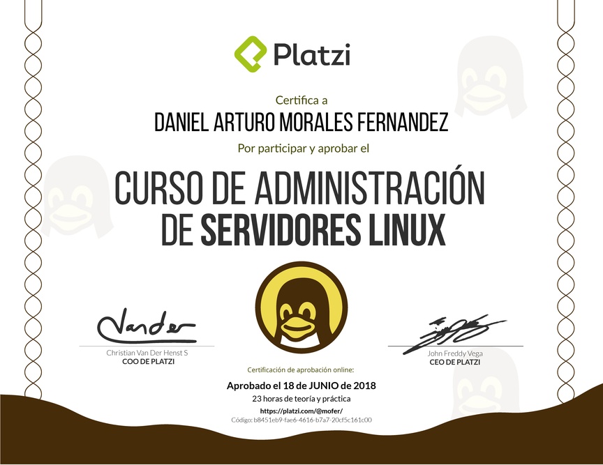 Diploma del Curso de Administración de Servidores Linux 2017