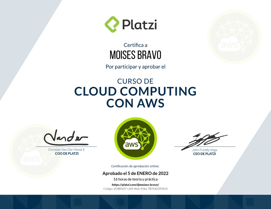 Diploma del Curso Práctico de Cloud Computing con AWS